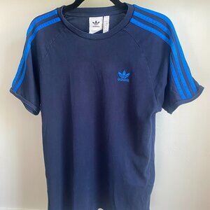 ADIDAS CLASSIC STRIPE COTTON BLUE TWO TONE SHORT SLEEVE T SHIRT